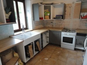 Granary Kitchen before tiling - Family Holiday Brittany